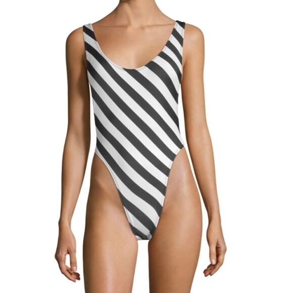 Norma Kamali Marissa High-Cut Diagonal Striped One-Piece Swimsuit - Picture 1 of 5